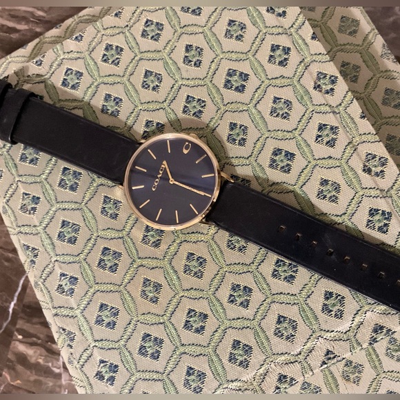 Coach Men’s Charles Black Gold Navy Watch water resistant - Picture 1 of 5